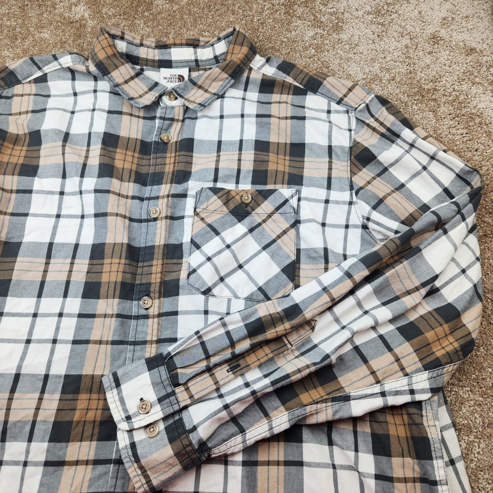 The North Face Mens XXL Plaid Long Sleeve Button Down Shirt Brown Black White